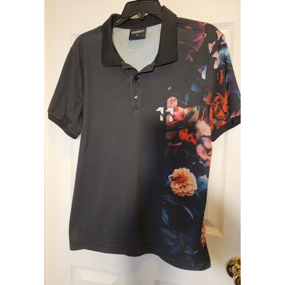 Fresh Hoods Vintage Flowers 11 Black Polo Sz. S